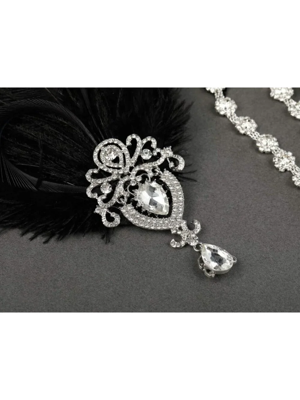 1920s Black Feather Headband with Crystals | Great Gatsby Hair Accessory for